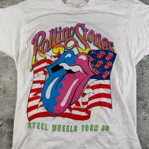 Vintage Rolling Stones Shirt Steel Wheels Tour 89 Size Large Screen Stars